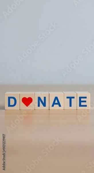 Obraz The word donate on wooden blocks with a heart icon against a blurred background: charity and donation.
