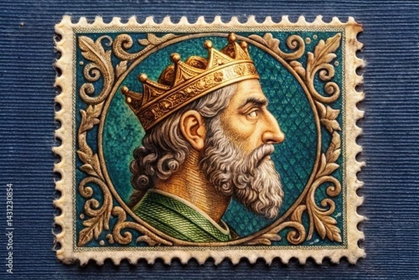 Obraz Historic Postage Stamp Design: King David, Detailed Border, Copy Space