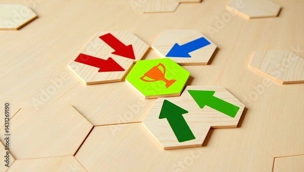 Obraz Reaching the Trophy: Strategic Arrows on Hexagonal Tiles.