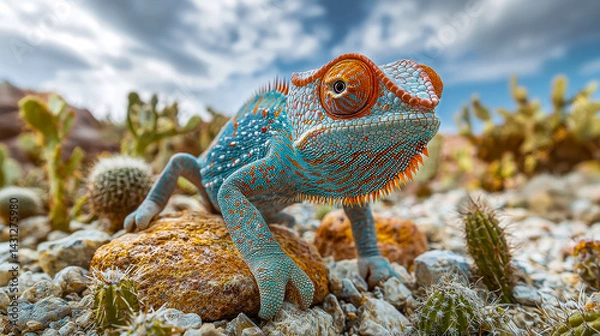 Obraz Colorful Chameleon Closeup Photography for Wildlife Enthusiasts  National Geographic Lovers Unleash the Ultimate ColorChanging Camera Experience
