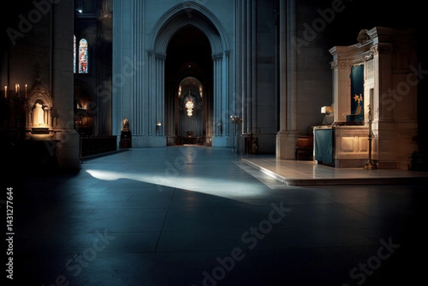Obraz Light beam illuminating empty cathedral interior