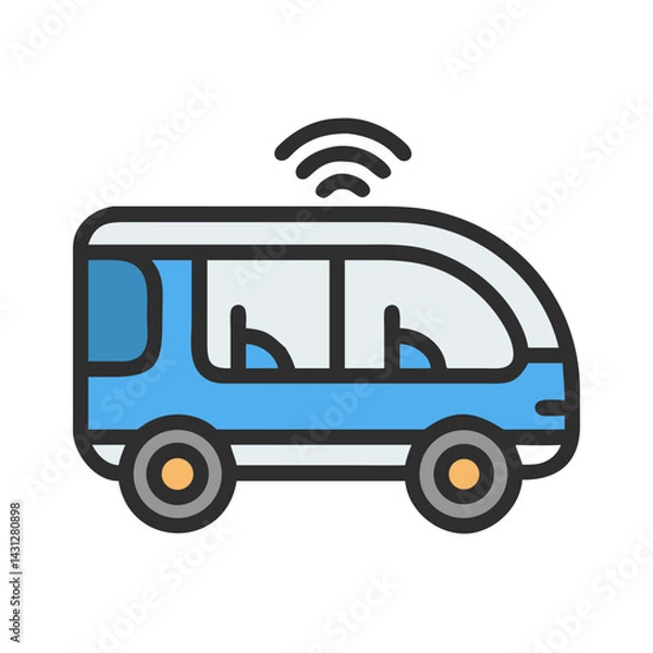 Fototapeta Autonomous Vehicle Icon: Self-Driving Shuttle, Connected Transportation and Smart City Concept