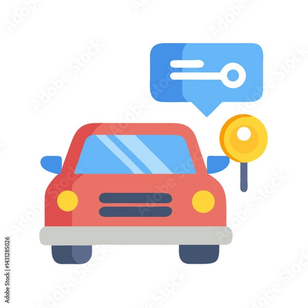Fototapeta Red Car Parking Information with Key in Speech Bubble Icon Illustration