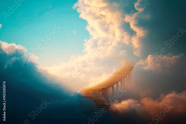 Obraz Stairway to heaven crossing cloudy sky at sunset