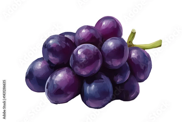 Fototapeta Dark Grapes Cluster: A luscious cluster of dark purple grapes, glistening with a natural sheen, sits invitingly against a plain background.  The image exudes freshness and natural sweetness.
