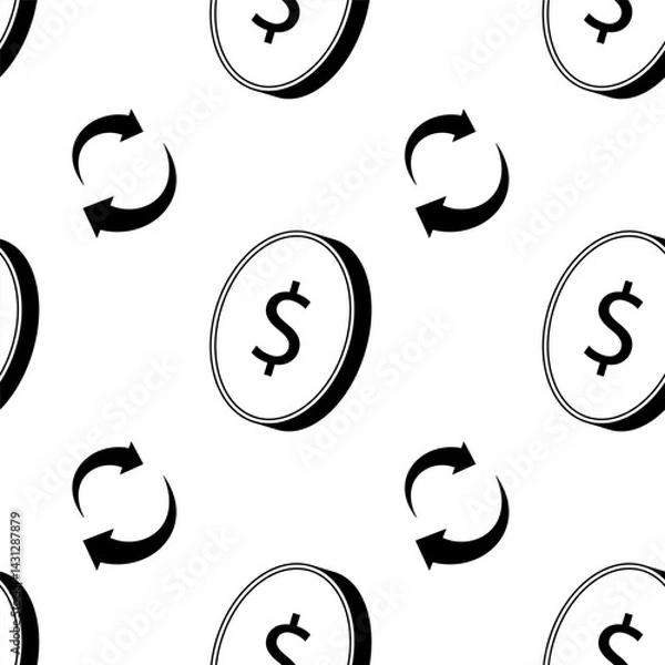 Fototapeta Currency symbols and refresh arrows pattern on a white background