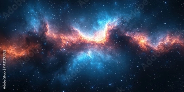 Fototapeta Colorful cosmic nebula illuminates the night sky with brilliant hues of blue and orange