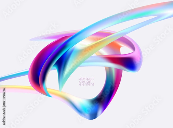 Obraz Colorful 3D liquid lines. Abstract fluid shapes on white background. Wavy design elements.