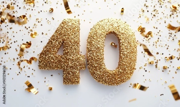 Fototapeta Golden Glittery Number 40 Surrounded by Confetti for Celebration