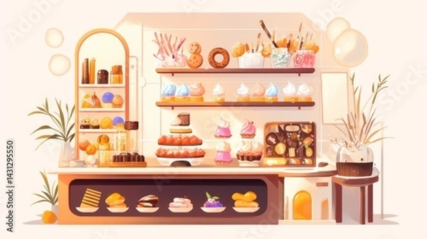 Fototapeta Colorful bakery display with various sweets