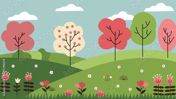 Obraz vector illustration of colorful flowers blooming on a green meadow in natural light
