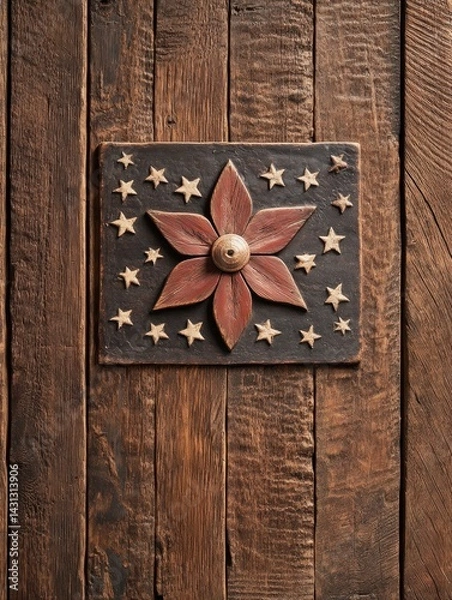 Fototapeta An antique American flag displayed on a weathered barn wall, representing history and tradition.