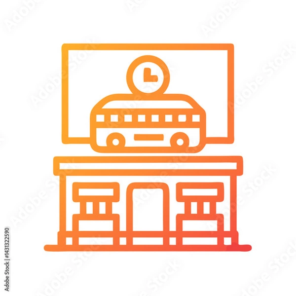 Fototapeta Orange Line Art Icon of Bus Departure Time Display on Black Background
