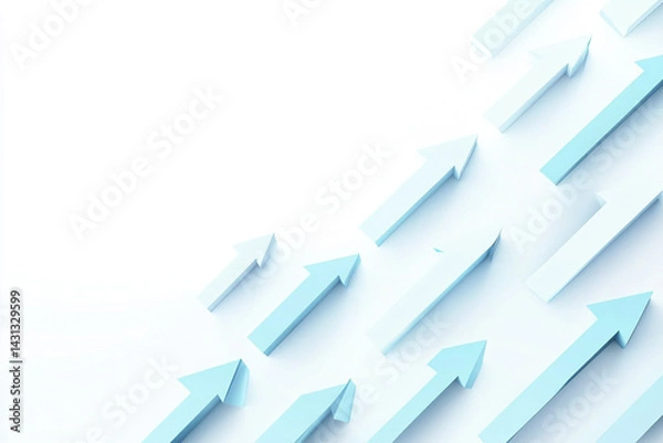 Fototapeta Light blue arrows pointing upward on white background growth progress success future