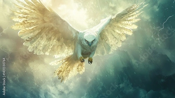 Obraz Majestic white eagle soars through a radiant sky.