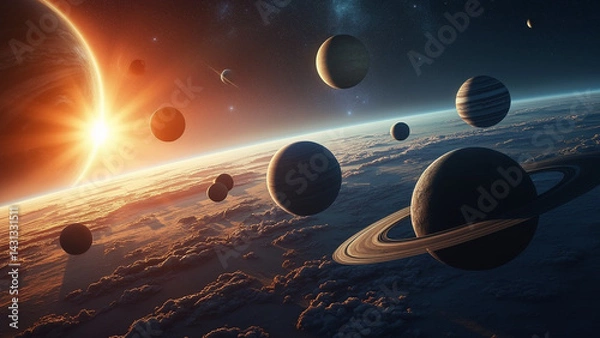 Fototapeta Mystical Cosmic Dreamscape with Planets, Stars, and Comets in Deep Space