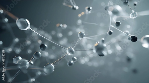 Fototapeta Abstract molecules interconnected forming a complex network representing scientific advancement or data structure