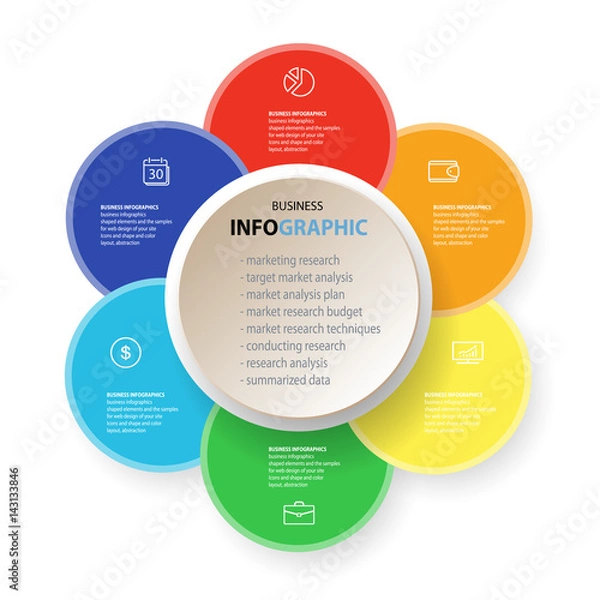Fototapeta Infographics marketing icons for layout, diagram, annual report, web design. Business concept options. Illustration vector.