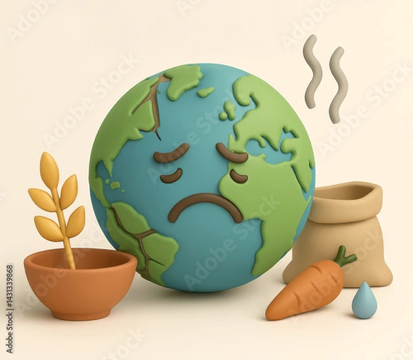 Obraz Global Food Crisis Concept In 3D Illustration - Generative AI
