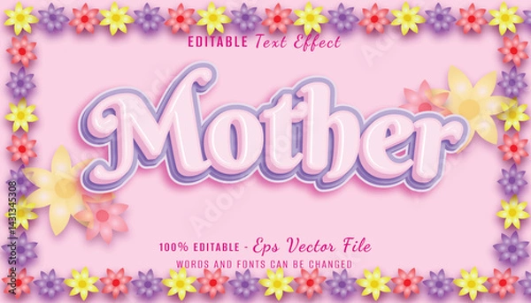 Obraz mother 3d text effect design with flower background