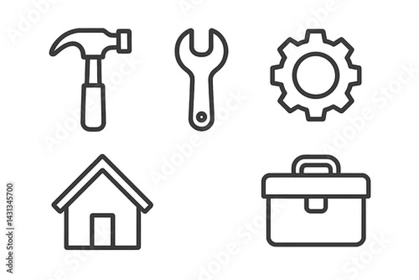 Obraz Icon set featuring essential tools and home-related symbols for creative design needs and projects