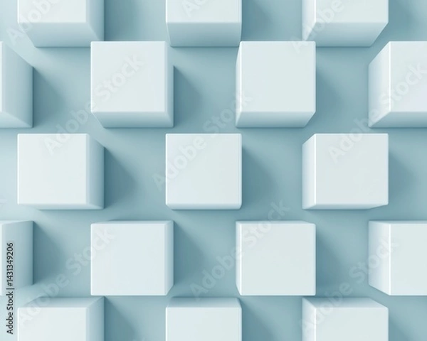 Fototapeta A minimalist arrangement of light blue cubes creates a visually appealing geometric pattern against a soft background.