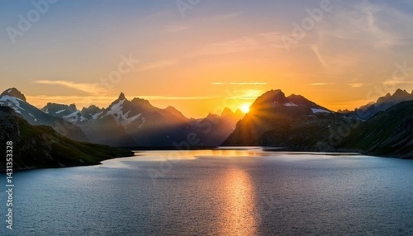 Obraz sunrise over mountains and lake