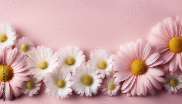 Fototapeta Margaret flowers on pink background Generated image