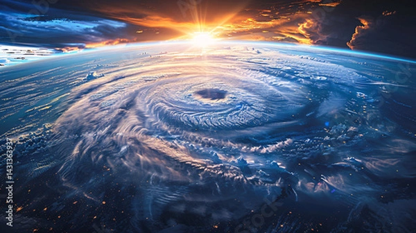 Fototapeta A graphic of the planet with storm patterns and satellite data, used as a design asset for environmental science and climate change education