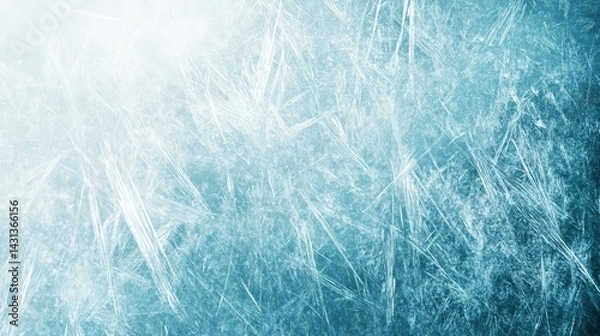 Fototapeta Bright grainy cyan blue frozen ice surface with abstract textured gradient, minimal monochrome banner background in high resolution