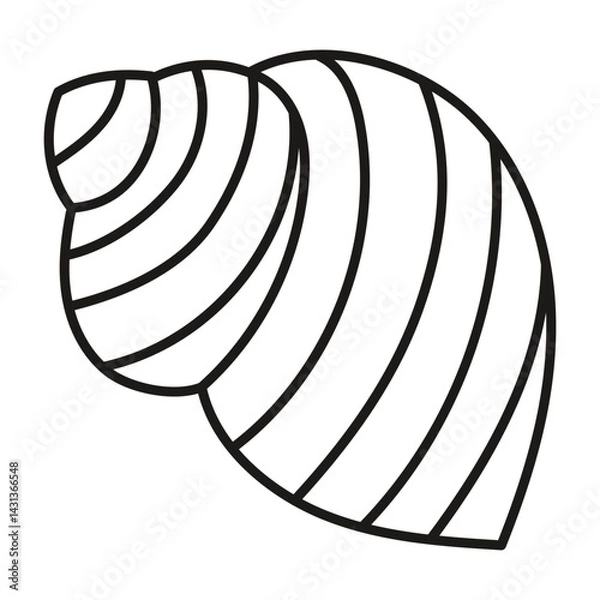 Fototapeta Simple linear shell design, hand drawn. Cutting template. Graphic element for decoration. Cut out. Isolated object 