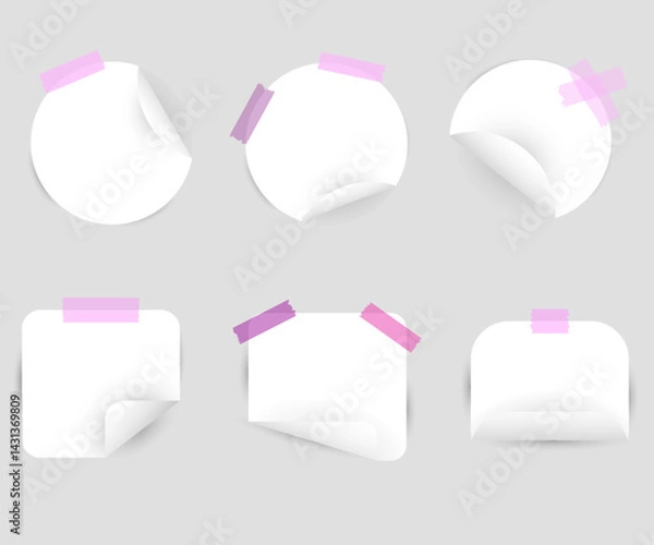 Obraz Simple White Sticky Notes, Realistic Paper on Grey Background, Illustration