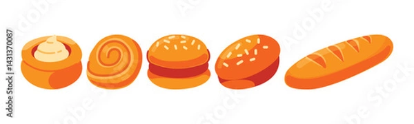 Fototapeta Delicious assortment of baked goods, perfect for breakfast, snack or sweet craving. Ready to eat or share with your loved ones, simple, delicious and vector illustration