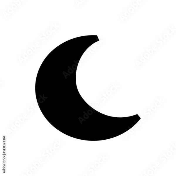 Fototapeta An illustration of a crescent moon shape in solid black against a plain white background is displayed here