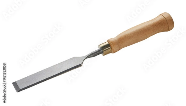 Fototapeta traditional wood chisel with steel blade and wooden handle, fine woodworking tool for carving and shaping, on isolated background
