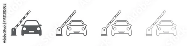 Fototapeta Set of car barrier icons. Car, barricade, barrier, toll gates, parking entrance, open barrier, closed barrier, parking ticket. Vector. EPS10.