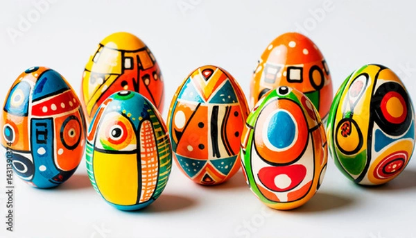 Obraz Brightly colored Easter eggs with abstract pattern on a white background
