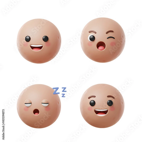 Fototapeta Cute Moon Characters with Sleepy Expressions 3D Render