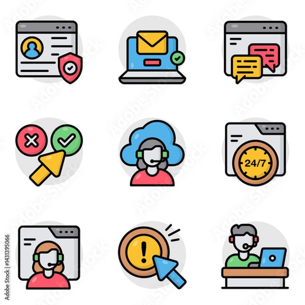Fototapeta Set of Customer Service and Helpline Flat Icons