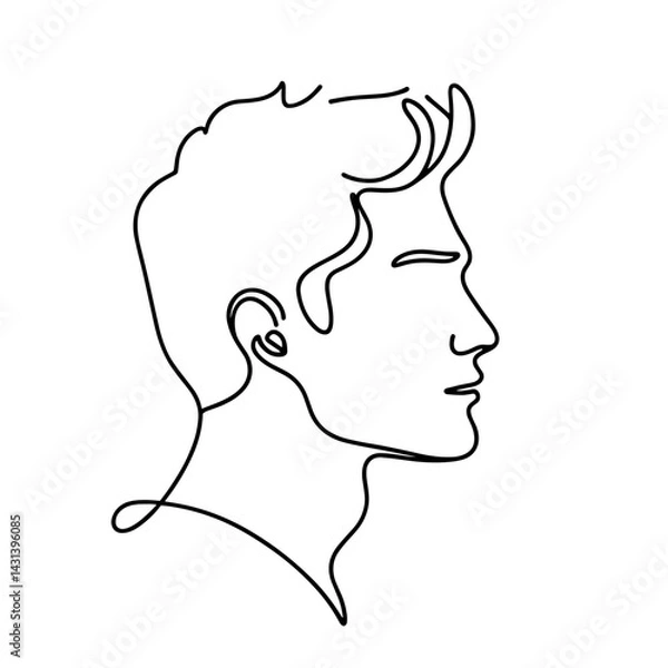 Fototapeta Minimalist continuous line art of a male profile, elegant and simple design on a transparent background