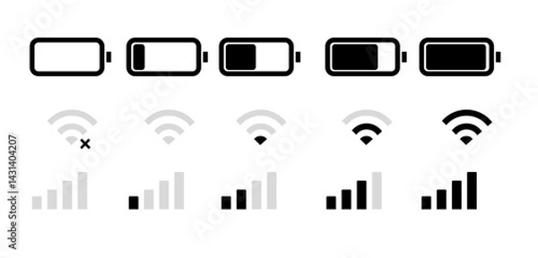 Fototapeta Phone status bar. Mobile icons set. Contains phone signal, wi fi, battery, time