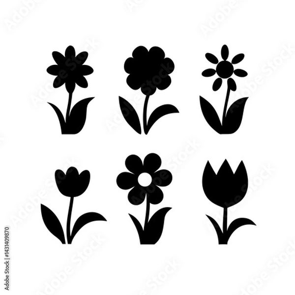 Fototapeta Flower icons set isolated on transparent background. Silhouettes spring flower icon set. Garden plants illustration sign collection. Beautiful symbol.
