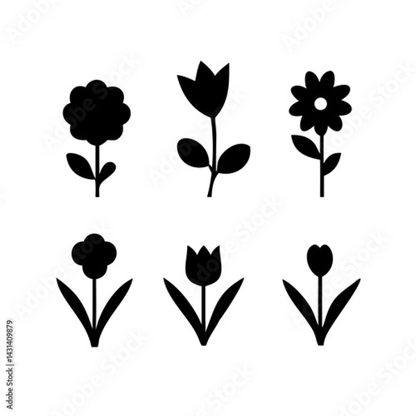 Fototapeta Flower icons set isolated on transparent background. Silhouettes spring flower icon set. Garden plants illustration sign collection. Beautiful symbol.
