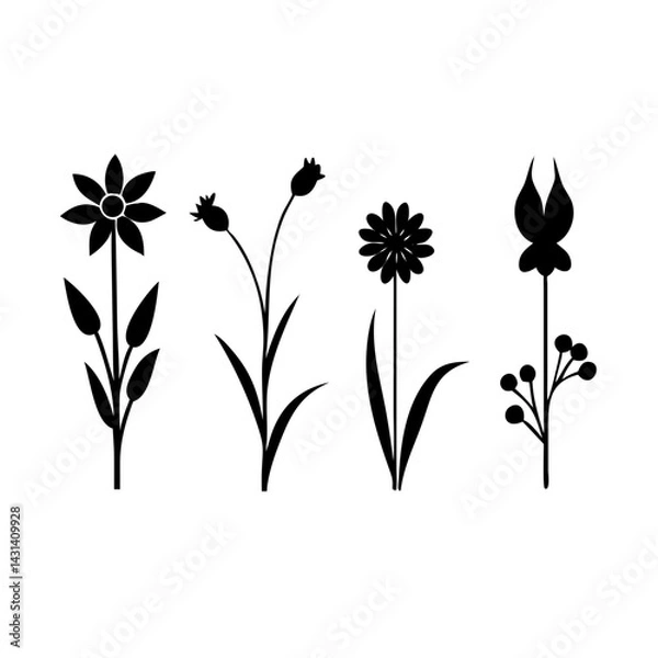 Fototapeta Flower icons set isolated on transparent background. Silhouettes spring flower icon set. Garden plants illustration sign collection. Beautiful symbol.
