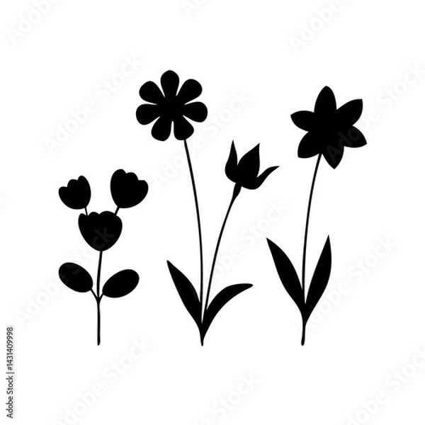 Fototapeta Flower icons set isolated on transparent background. Silhouettes spring flower icon set. Garden plants illustration sign collection. Beautiful symbol.

