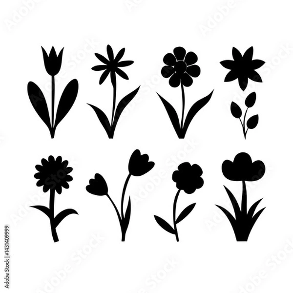 Fototapeta Flower icons set isolated on transparent background. Silhouettes spring flower icon set. Garden plants illustration sign collection. Beautiful symbol.
