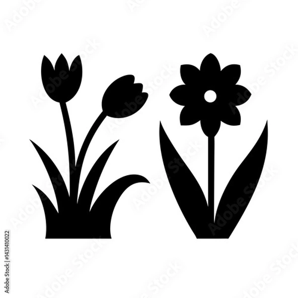 Fototapeta Flower icons set isolated on transparent background. Silhouettes spring flower icon set. Garden plants illustration sign collection. Beautiful symbol.
