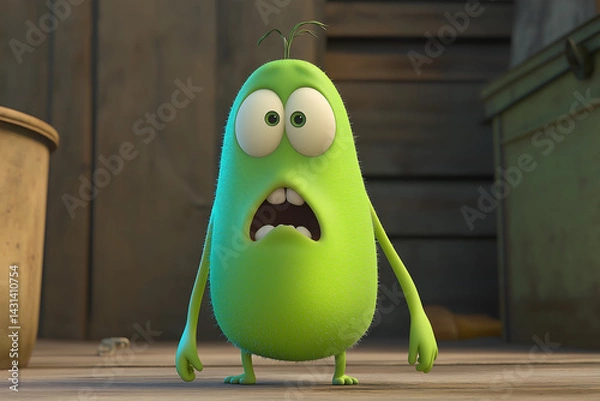 Fototapeta A cartoon germ character looking mischievous and causing trouble at the end of sentence