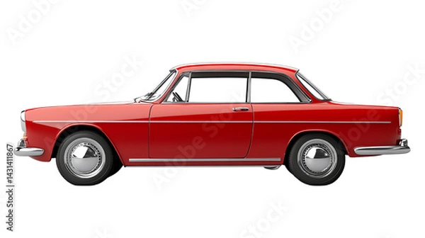 Obraz Vintage red car, side view, isolated on white background.
