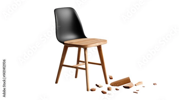 Fototapeta Design Icon and its Shattered Legacy: A modern design chair with sleek lines, contrasting materials, and a touch of the unforeseen.